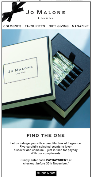 Jo Malone new product email marketing example 