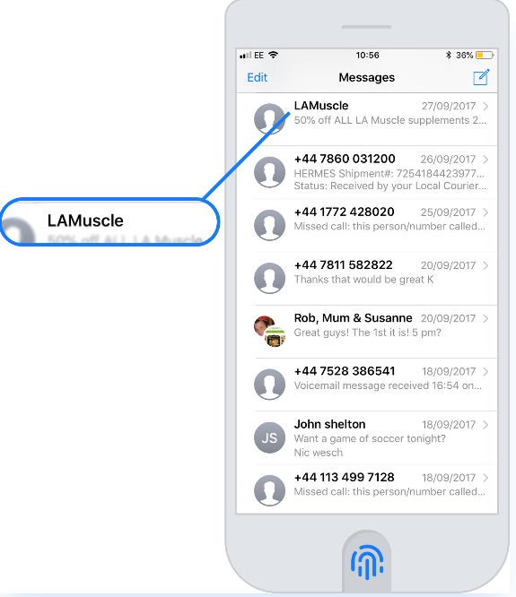 LAMuscle SMS sender ID example