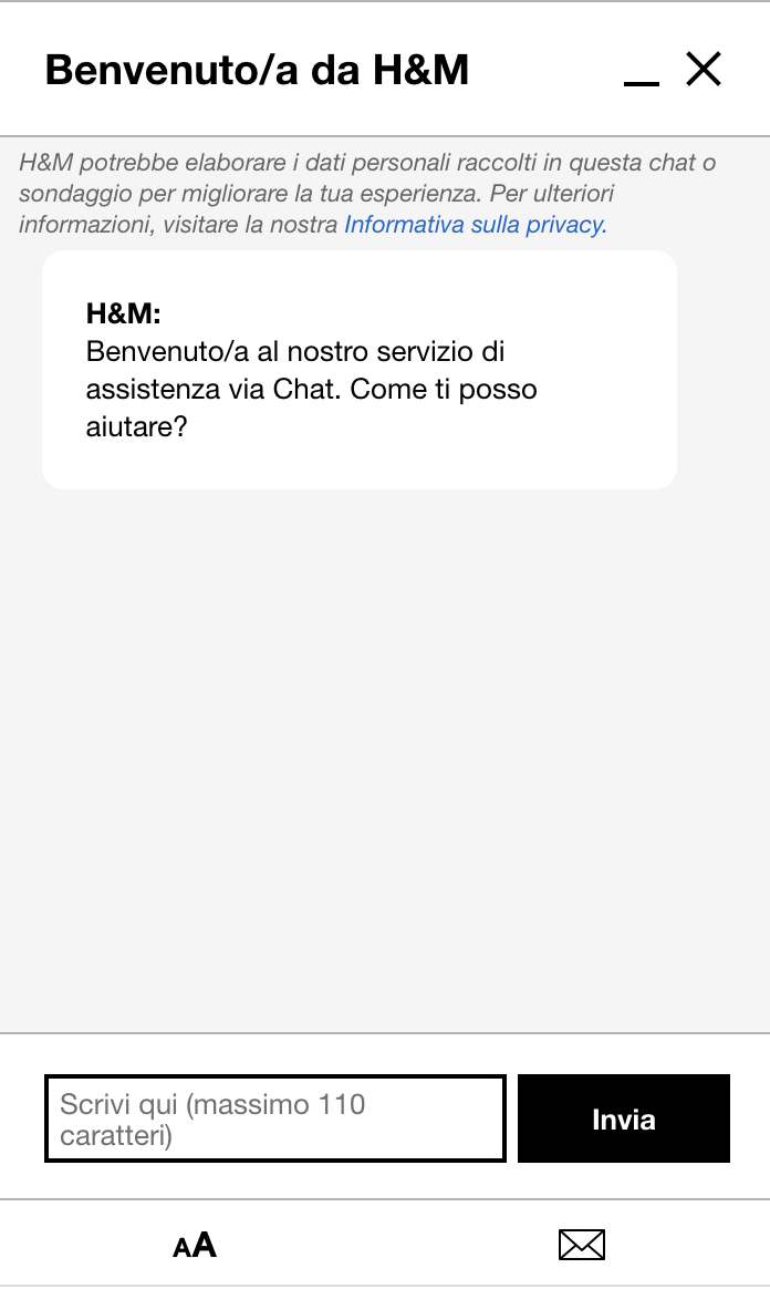 H&M: live chat come tattica di assistenza clienti per influenzare il comportamento di acquisto degli utenti. 