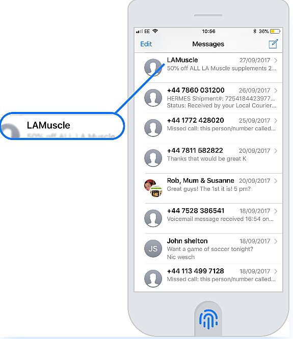 Esempio di SMS di remarketing con ID mittente.