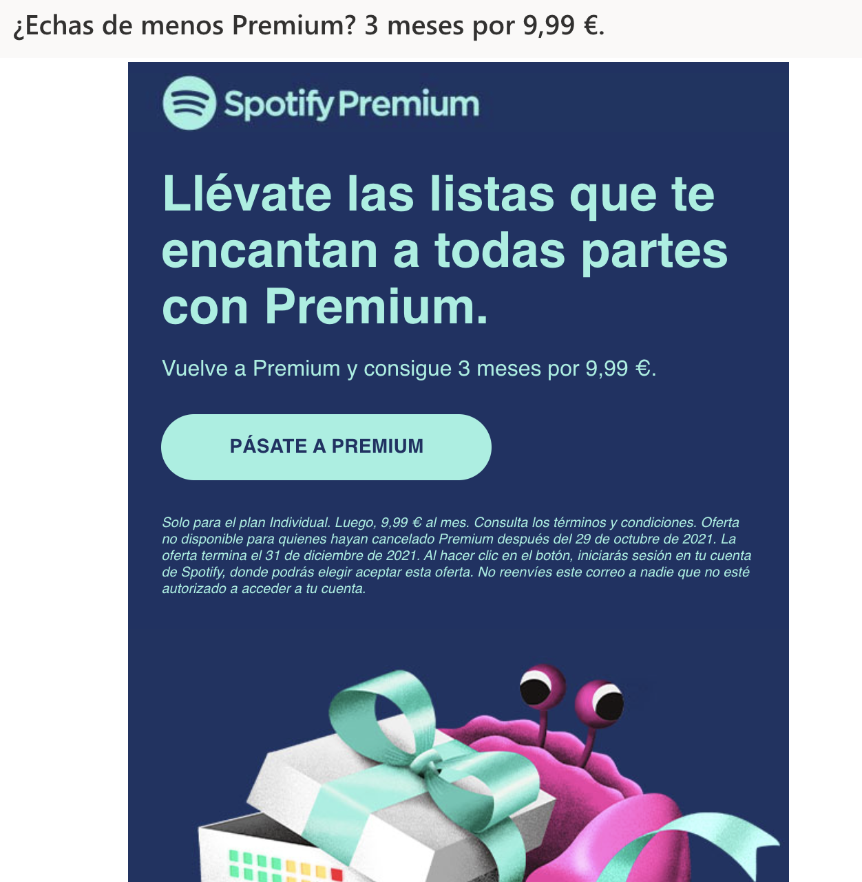 Ejemplo de email marketing de Spotify