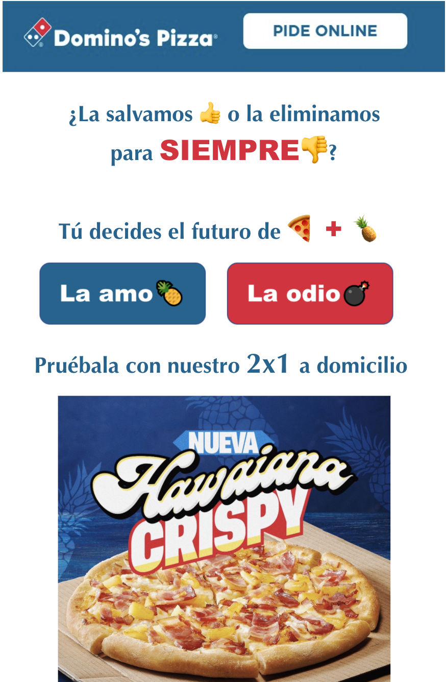 Ejemplo de email marketing de Domino's Pizza