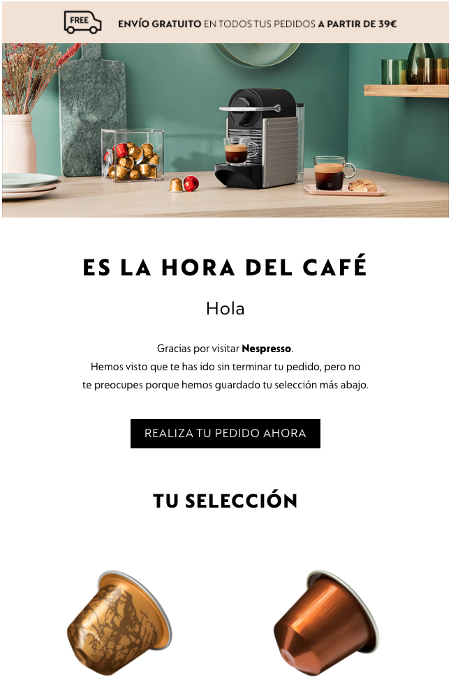 Ejemplo de email marketing de Nespresso