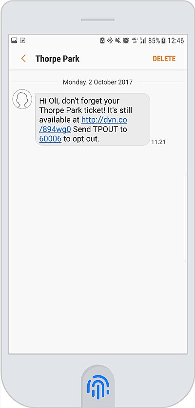 Esempio di SMS di remarketing per il recupero dei carrelli abbandonati.
