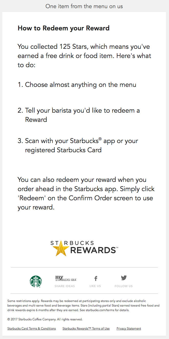 Ejemplo de código promocional de Starbucks