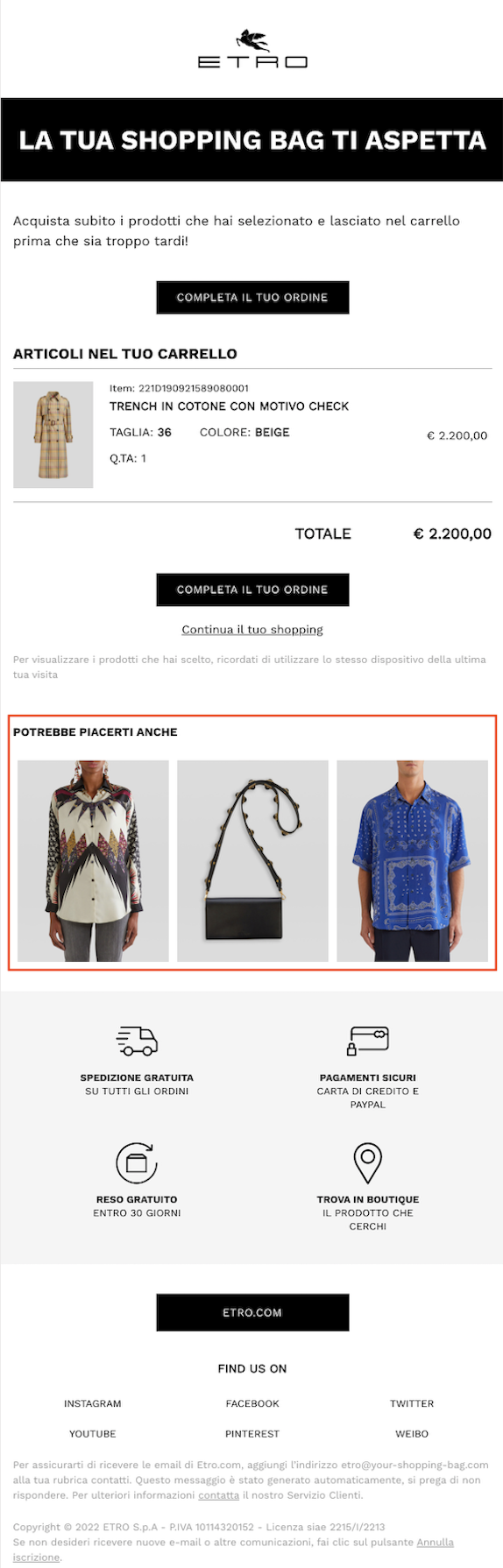 SaleCycle per Etro: e-mail di cross-selling e upselling nel settore e-commerce del lusso.