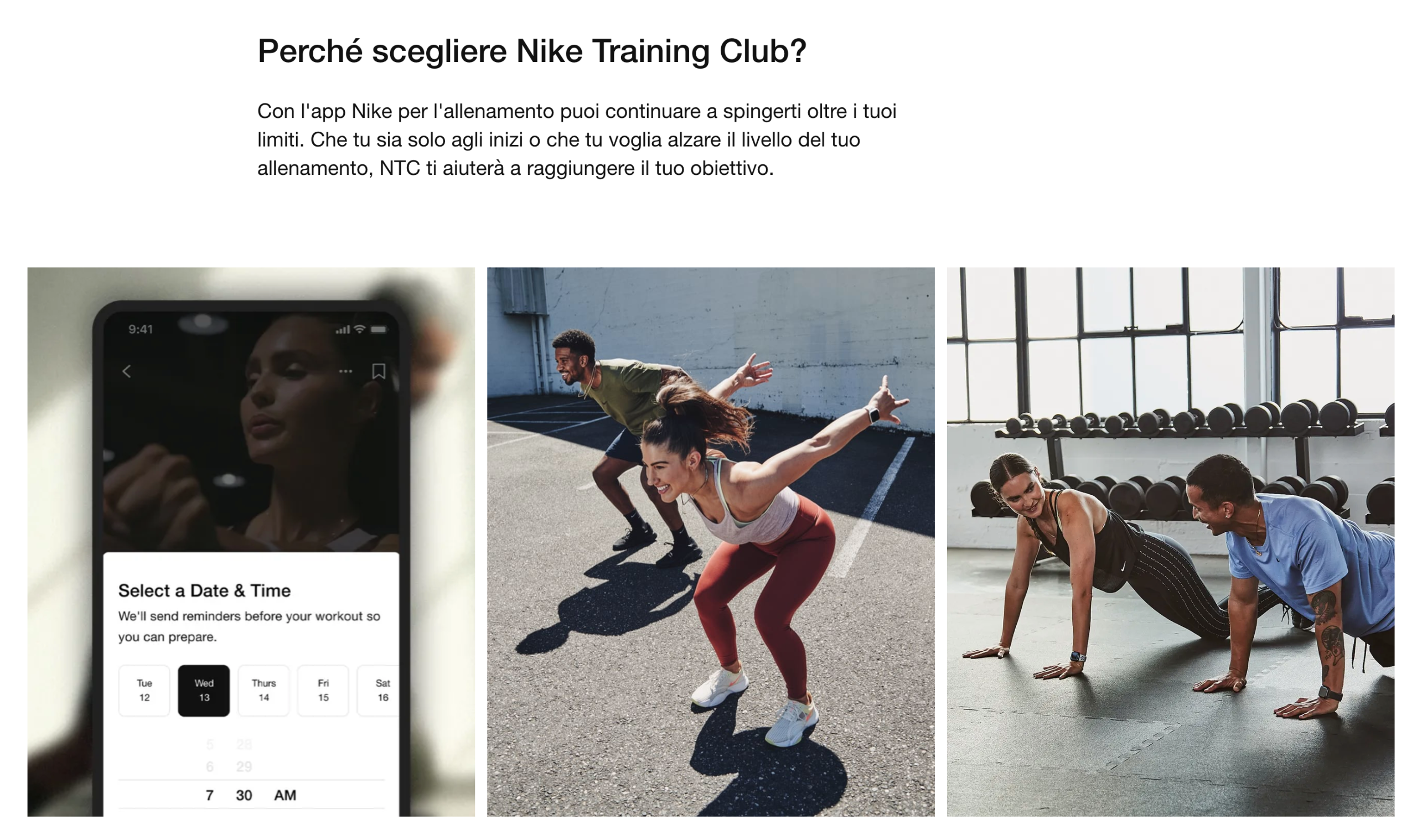 Esempio di programma fedeltà a progressi: Training Club di Nike.