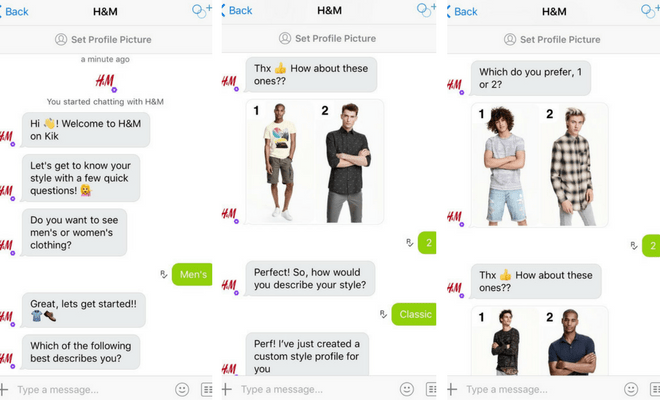 Ejemplo de chatbot para ecommerce de H&M