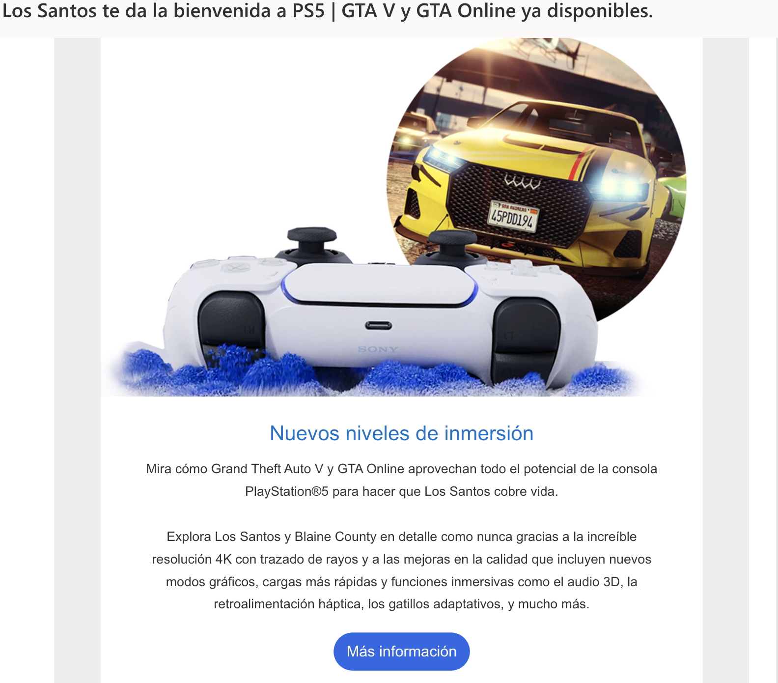 Upselling email de PlayStation