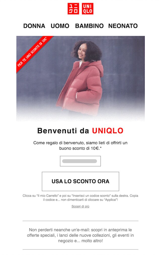 Uniqlo: e-mail marketing come tecnica per pubblicizzare un sito e-commerce.