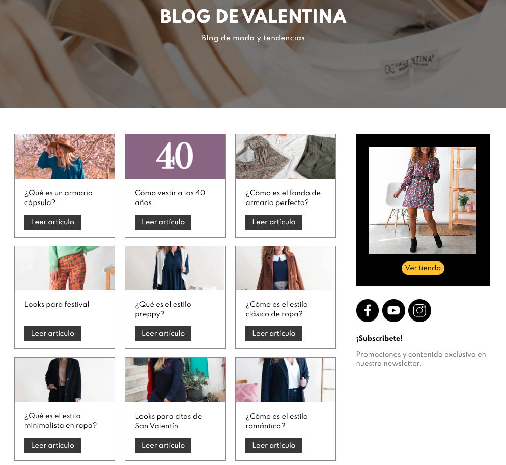 Ejemplos de blog en ecommerce - Moda online